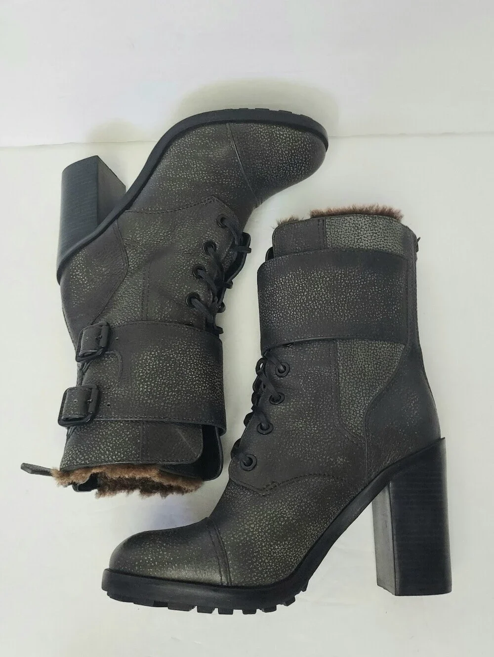 Tory Burch Boots Broome Combat Boot With Shearling Fur Lining Lace Up Booties 8